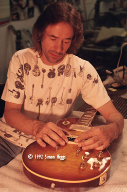 Roger Giffin putting the finishing touches on Jimmy Page's Les Paul